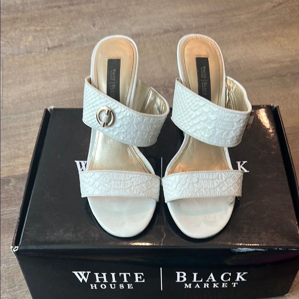 White House Black Market White Sandals with Double Strap Design